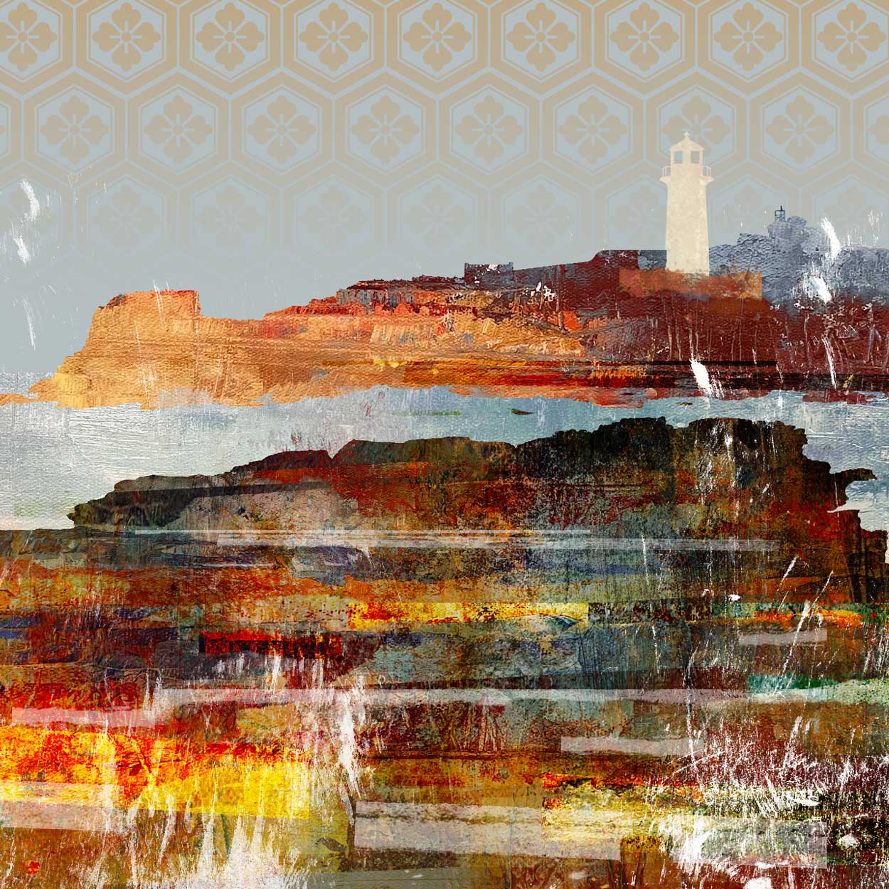 Godrevy point Cornwall coastal abstract print.
