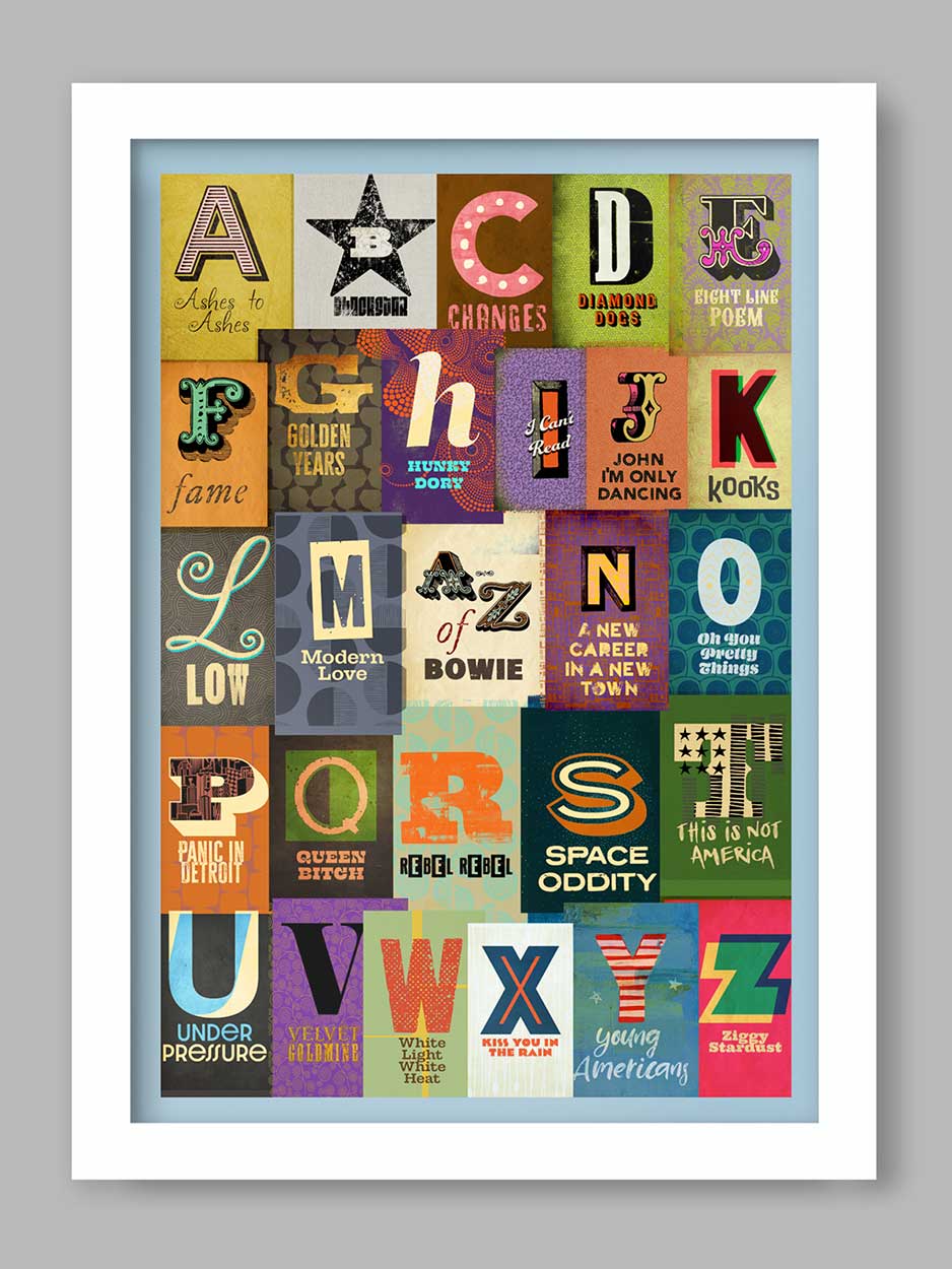 A-Z of Bowie - David Bowie alphabet of songs Music Poster Print