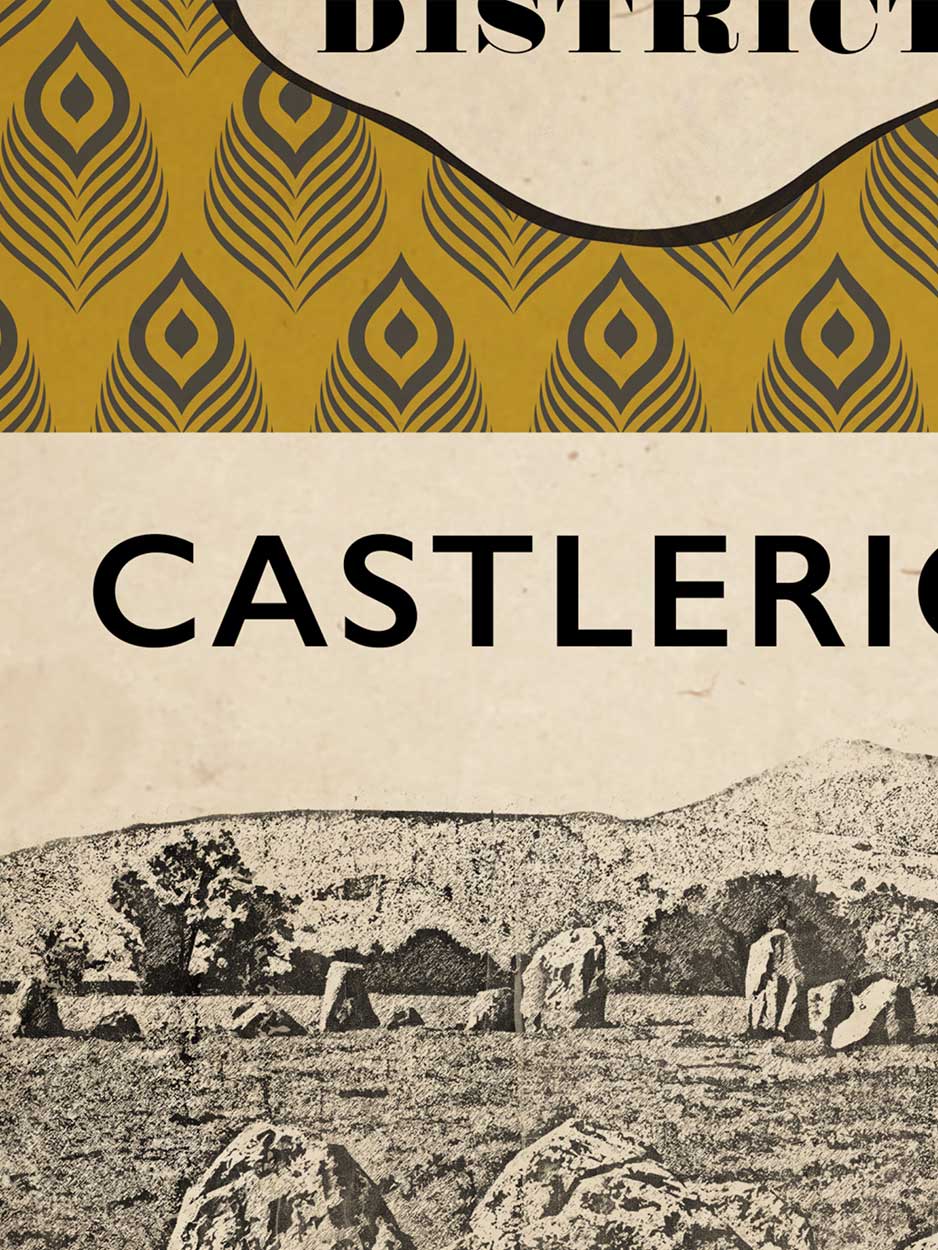 castlerigg stone circle retro style poster based on a book jacket style