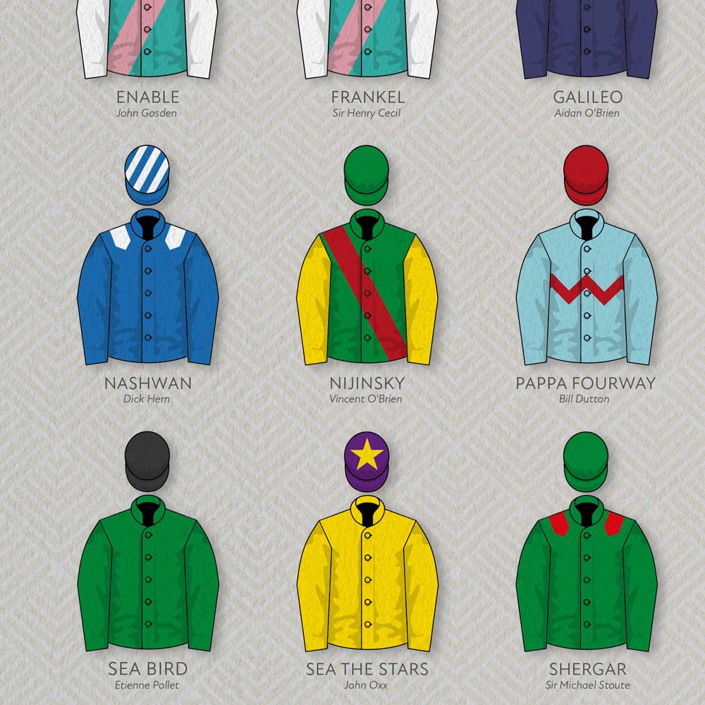 flat racing jockey silks poster