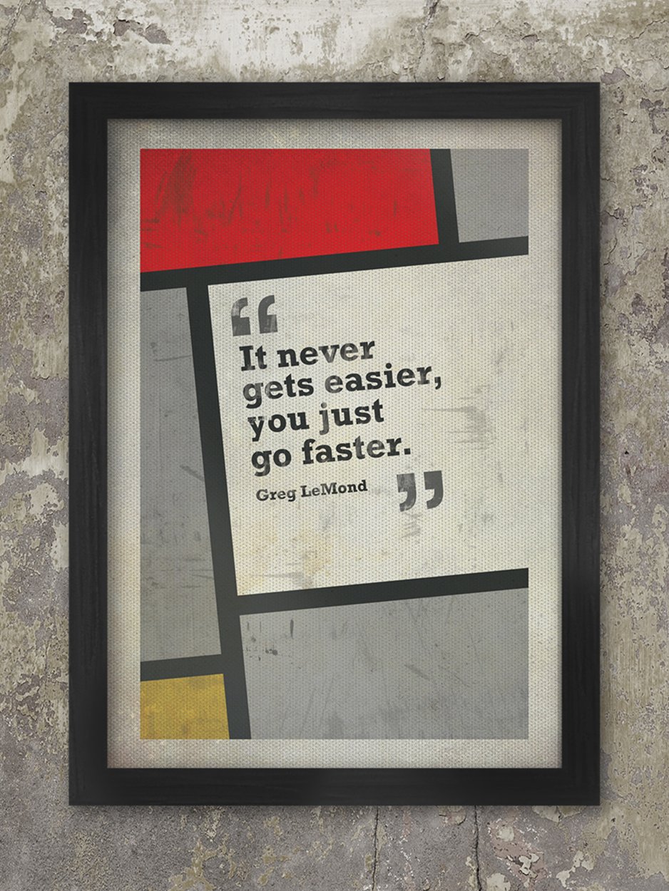 Greg LeMond Cycling Quote Poster. The great American cyclist and 3 time Tour de France Winner. Based on the famous La Vie Claire cycling jersey alongside his great rival Bernard Hinault.