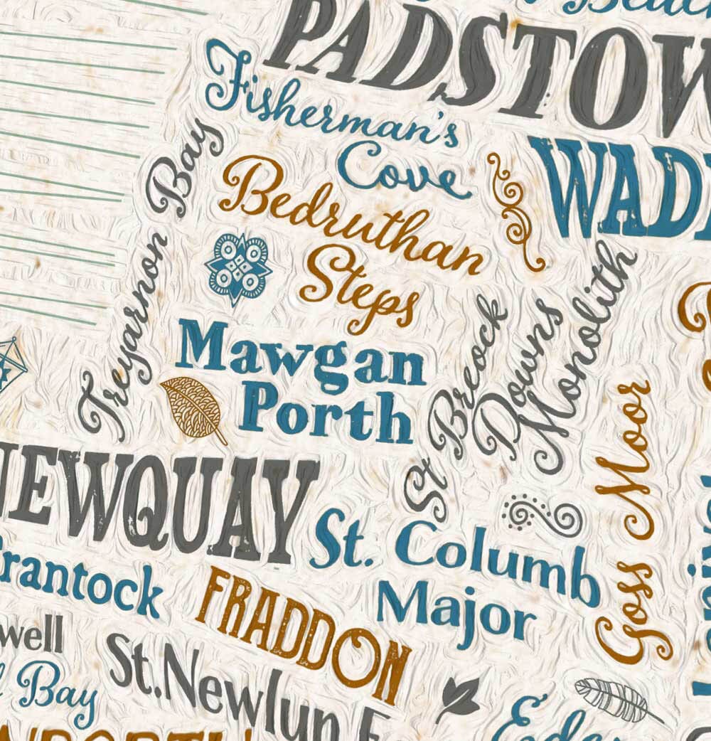 Map of Cornwall / Kernow typographic poster