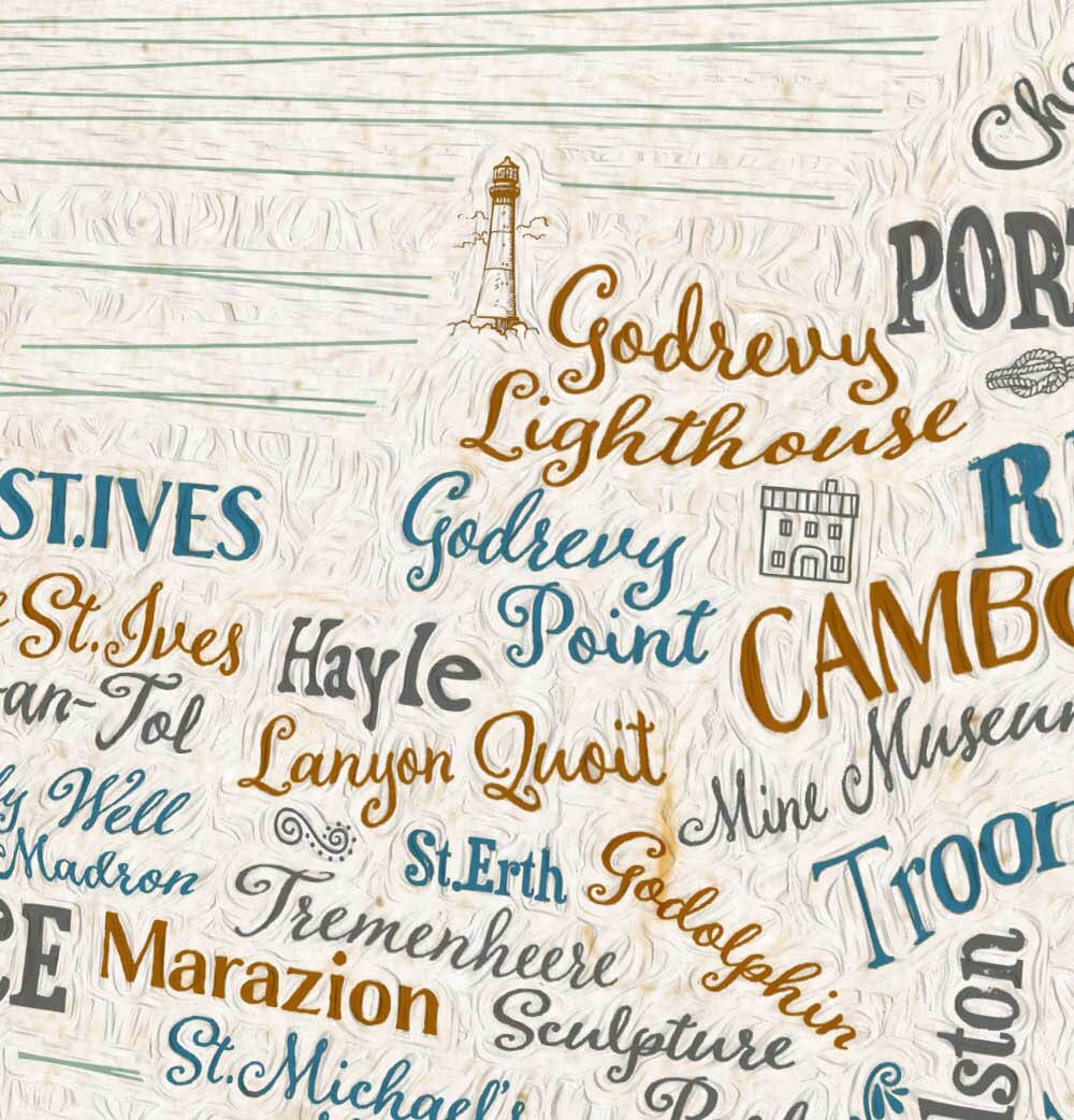 typographic map poster of Cornwall / Kernow