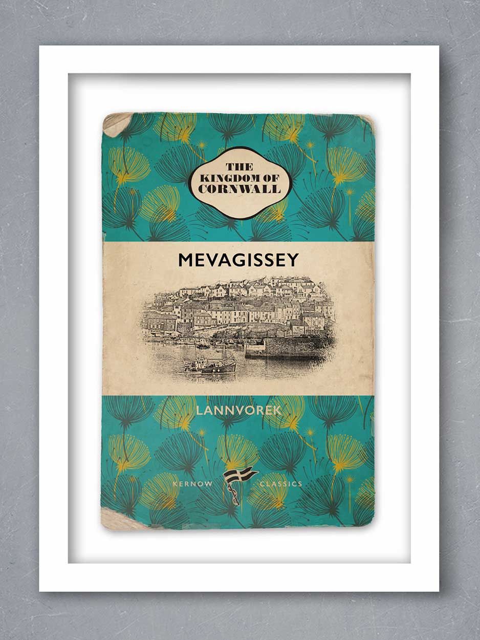 Mevagissey Penguin books style poster print. Kernow Classic