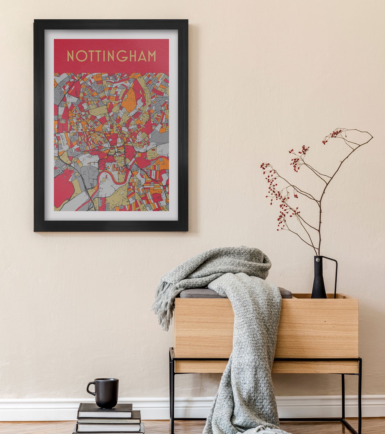 Nottingham street map style poster print