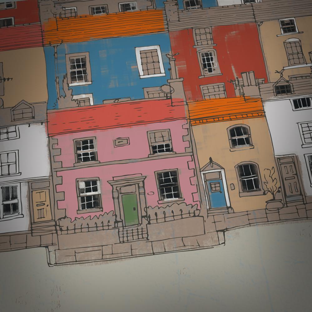 Ulverston street and landmark scene. Featuring the John Barrow Monument and Hoad Hill. Well known for its colourful houses and colourful characters! Ulverston is the scenic market town situated in the South lakes area of Cumbria. This Ulverston street scene has been designed by The Northern Line and is only available from its shops and online store.