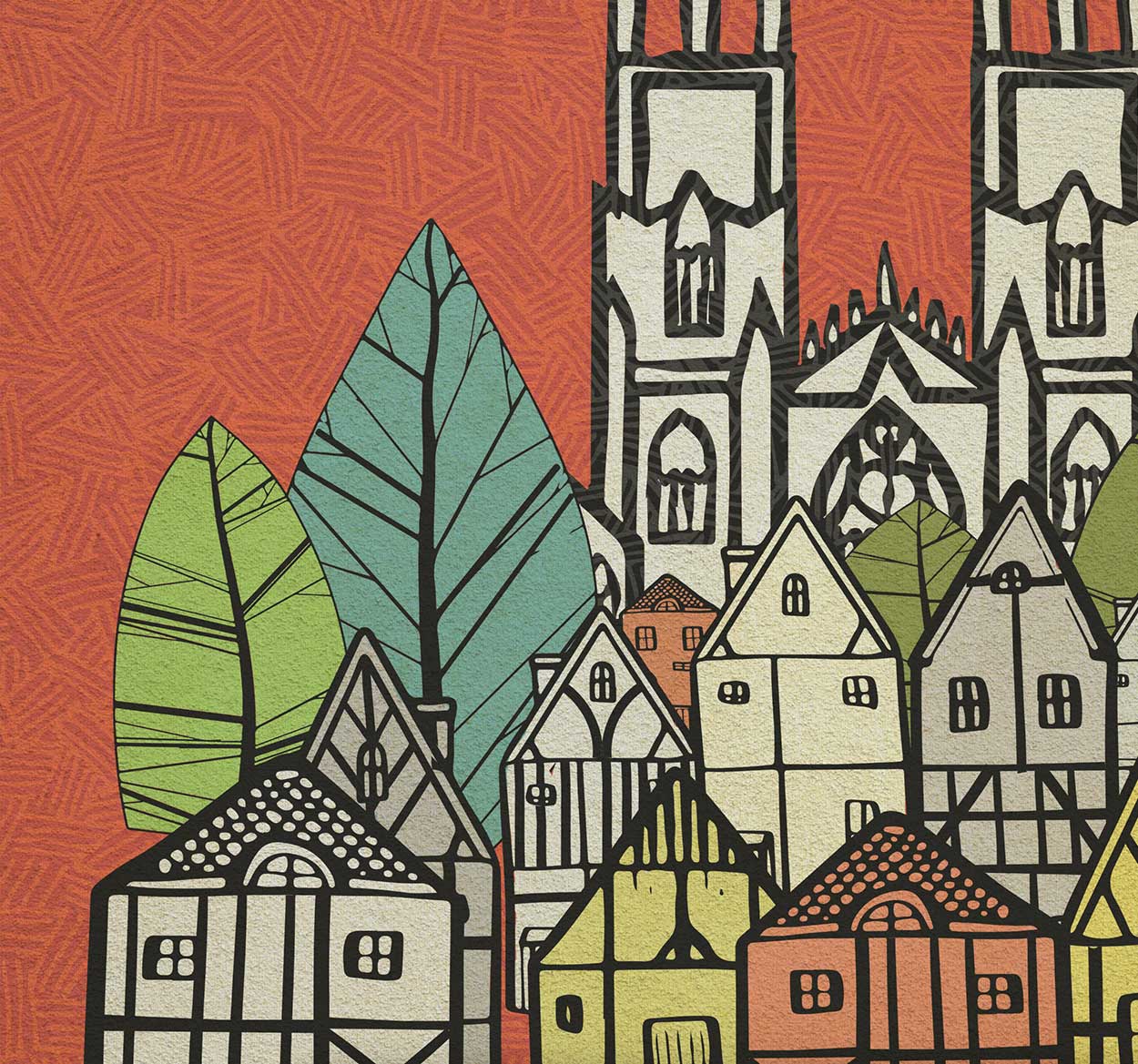 York poster, cathedral and shambles houses. Yorkshire print