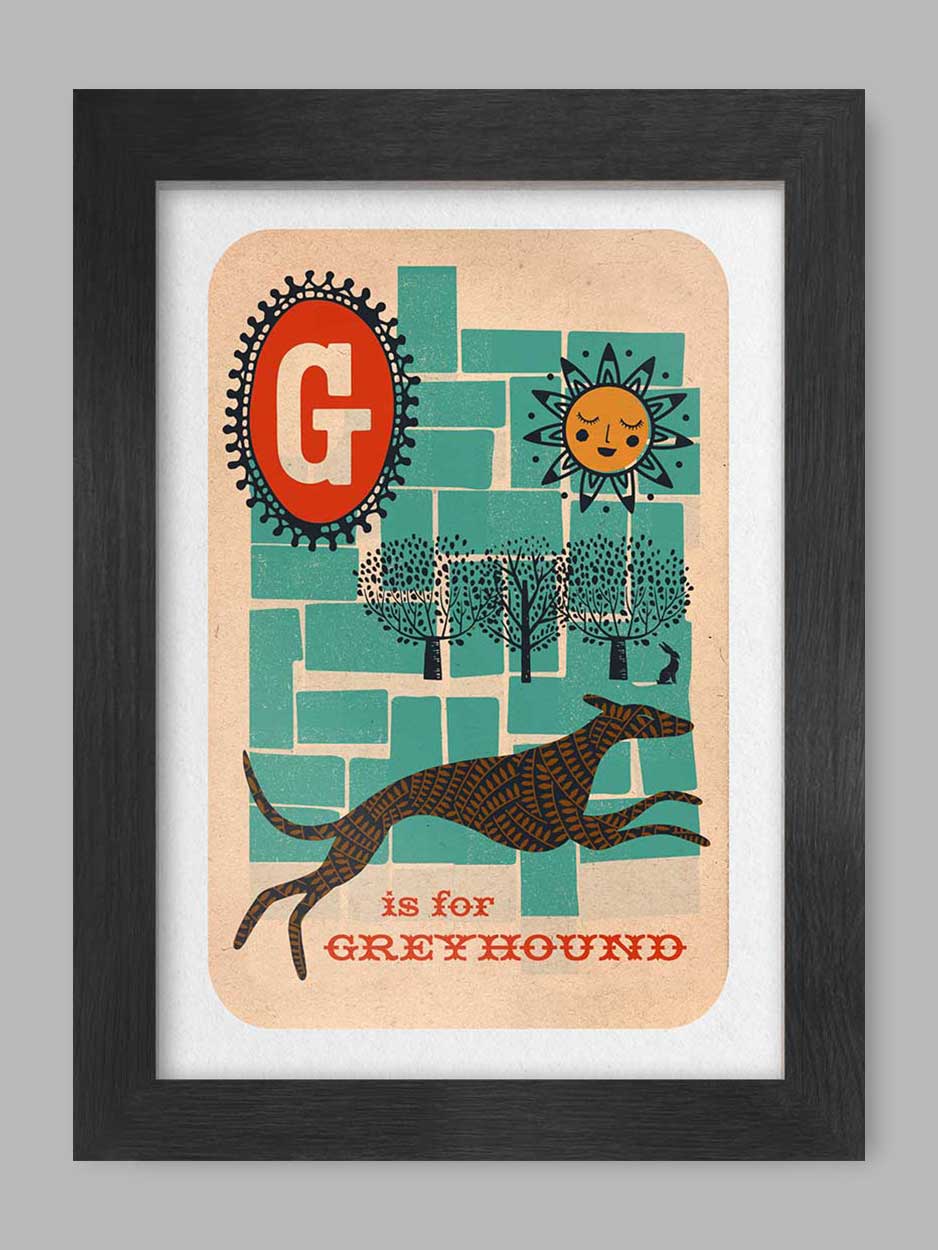 G is for Greyhound - A4 Poster Print