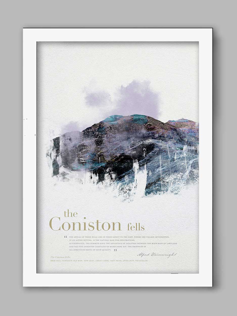 Coniston Fells in Wainwright's Words - Lake District Print