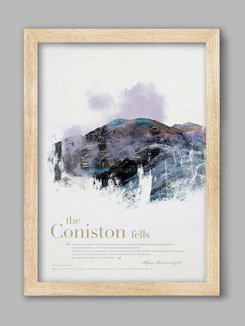 Coniston Fells in Wainwright's Words - Lake District Print