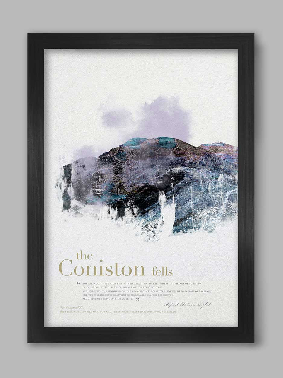 Coniston Fells in Wainwright's Words - Lake District Print