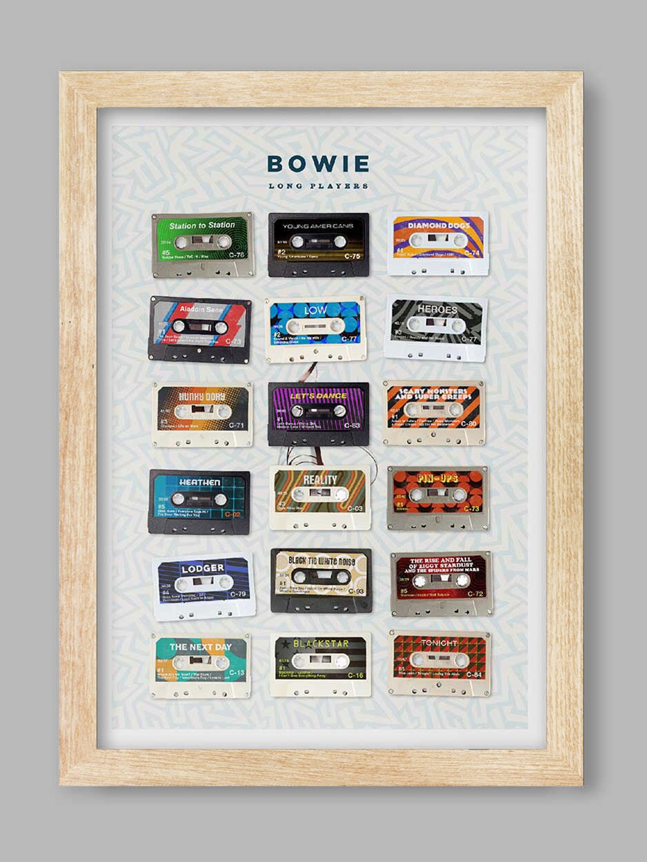 David Bowie Long Players - Cassette Music Print