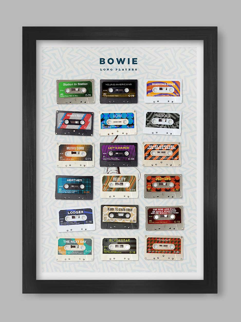 David Bowie Long Players - Cassette Music Print