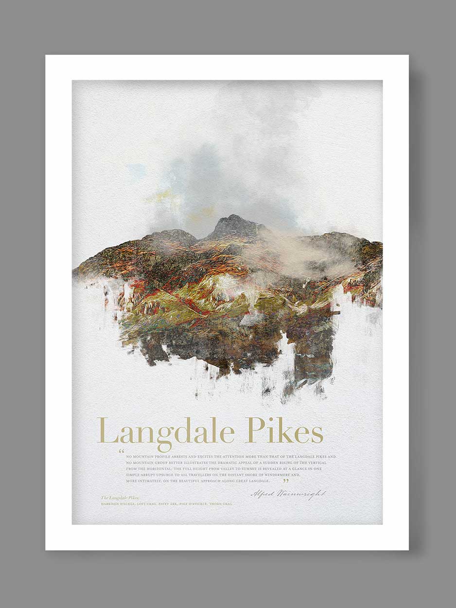 Langdale Pikes in Wainwright's Words - Lake District Print