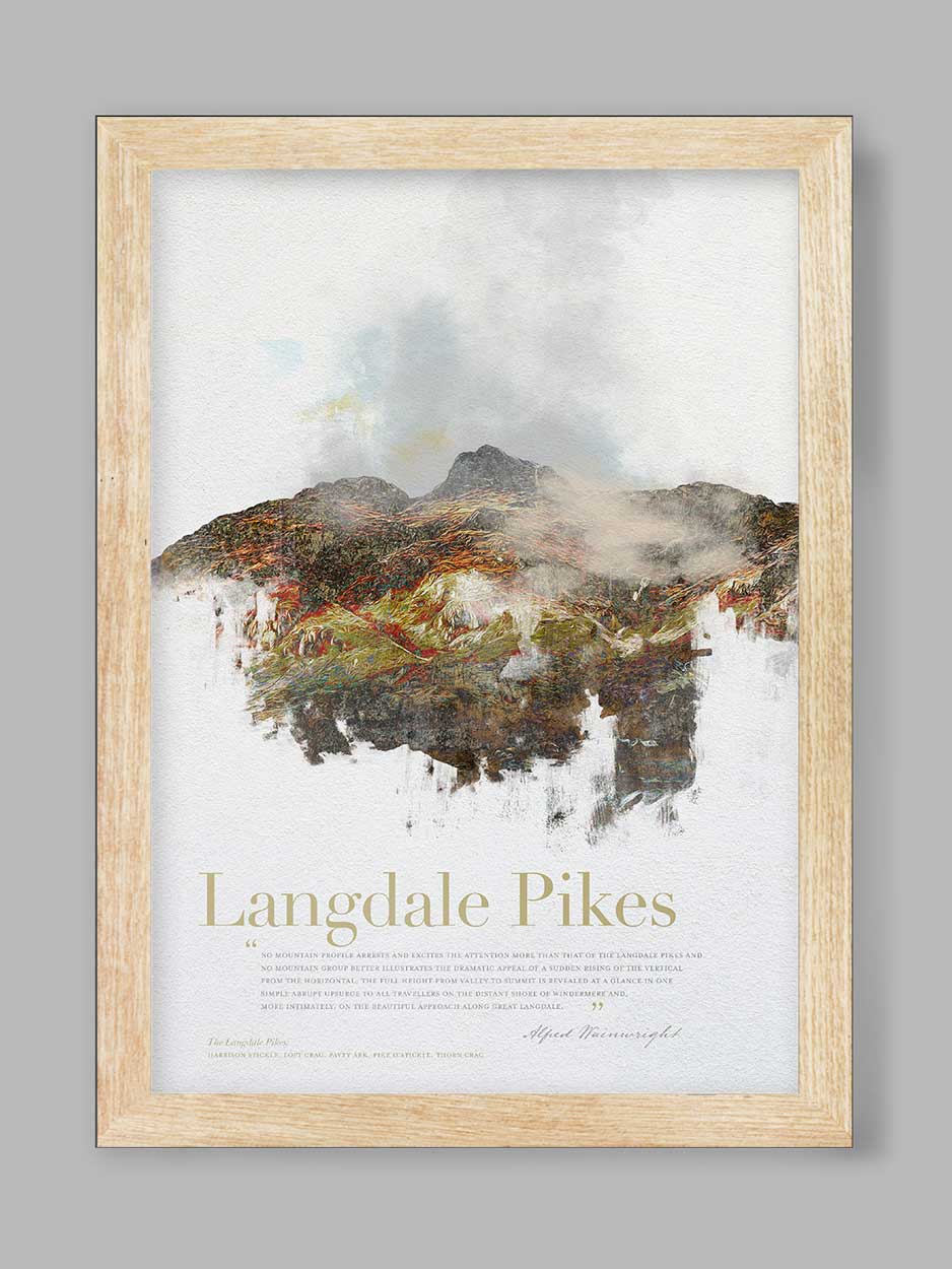 Langdale Pikes in Wainwright's Words - Lake District Print