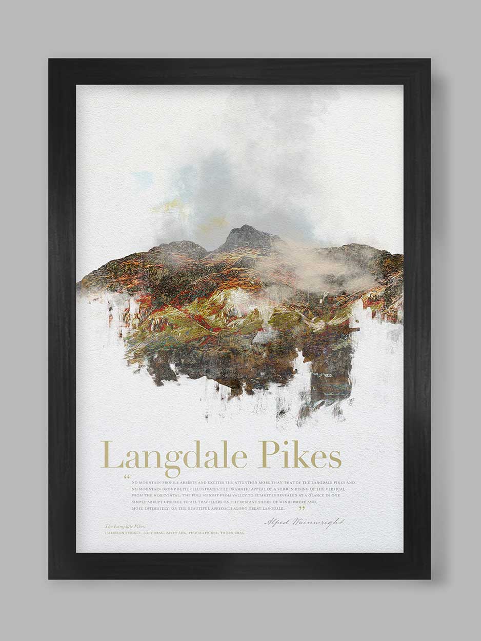 Langdale Pikes in Wainwright's Words - Lake District Print