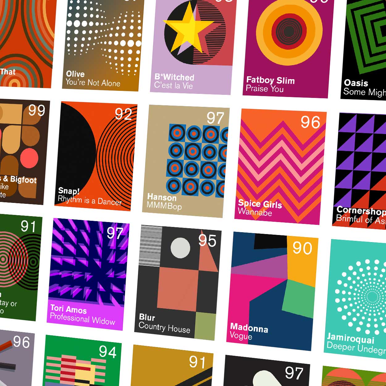 Number Ones of the Nineties - Music Print
