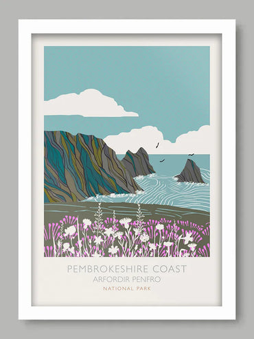 Pembrokeshire Coast National Park - Poster Print. Established in 1952, it sits at the far south west coast of Wales.