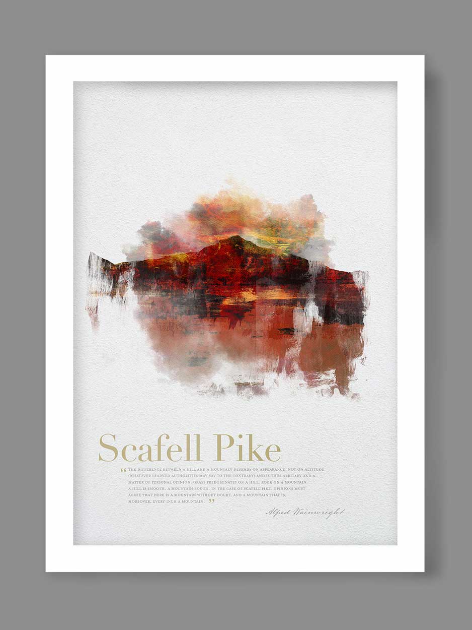 Scafell Pike in Wainwright's Words - Lake District Print