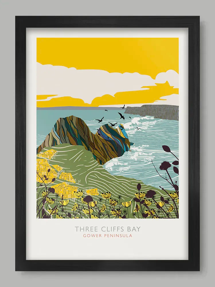 3 Cliffs Bay, Gower Poster Print