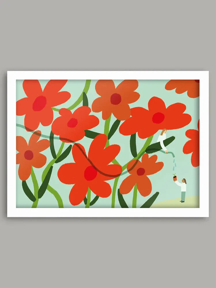 Watering The Flowers Print