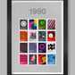 1990 music poster. 16 singles given a modernist style