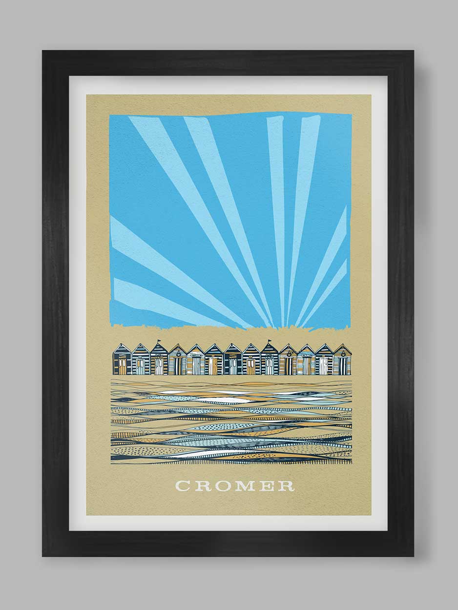 Cromer poster with beach huts
