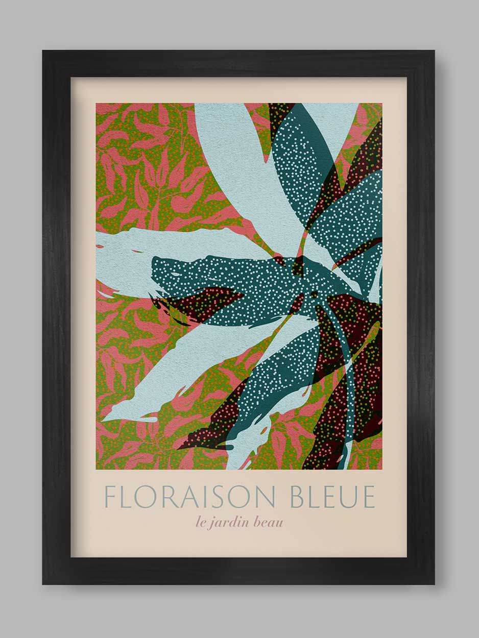 Floraison Bleue Botanical poster print. Floral design