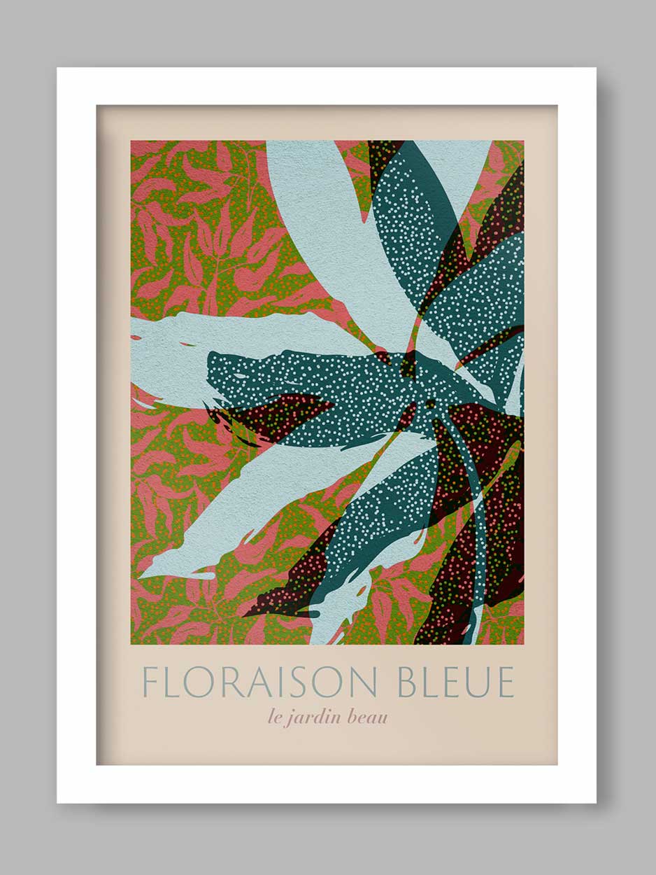 Floraison Bleue Botanical poster print. Floral design horticultural print
