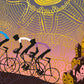 Giro d'italia cycling print. A Tuscany scene featuring maglia rosa and other leader jerseys