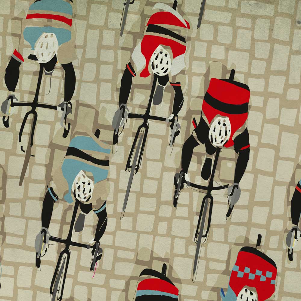 Retro styled cycling print. A cobbled classic