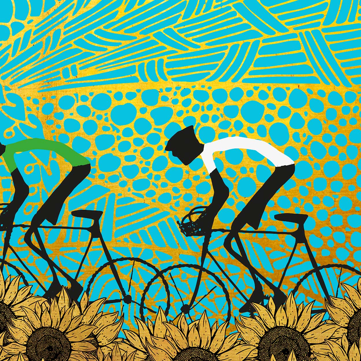 Le Tour de France Sunflowers scene. Cycling poster print