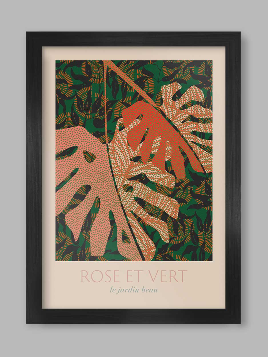 Rose et Vert - Botanical Print. Gardening poster, horticultural print