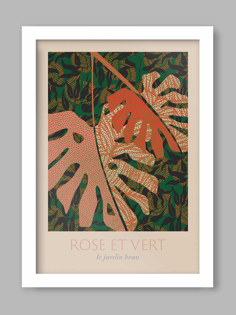 Rose et Vert - Botanical Print. Gardening poster, horticultural print design