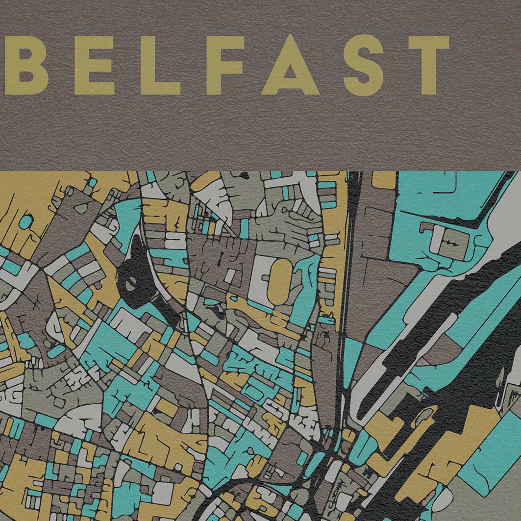 belfast street art map style poster print
