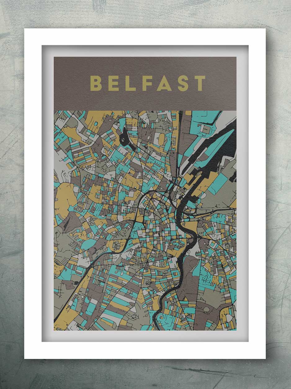 Belfast street map style poster print