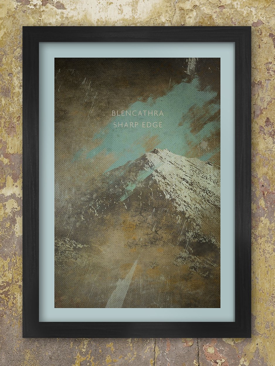 Blencathra poster, dramatic rendition of Blencathra and the iconic 'Sharp Edge' ascent.