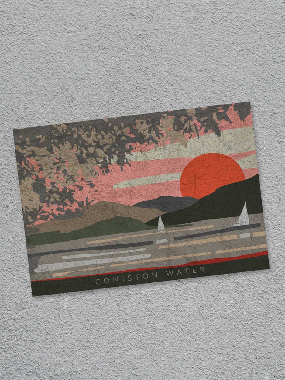 Coniston Water Sunset - Blank Greeting Card card The Northern Line 