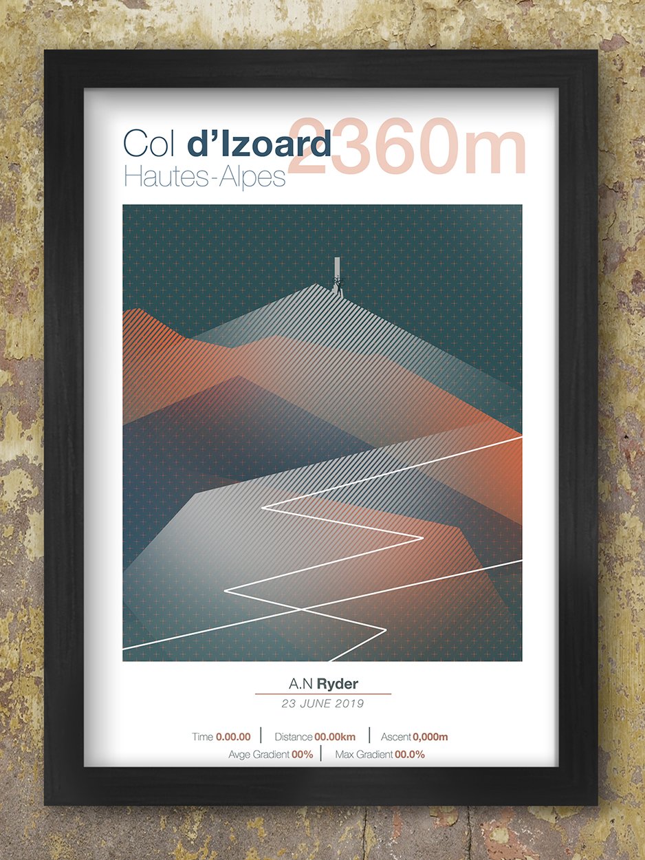 Col D'Izoard Cycling Climbs Poster. It is one of the most famous mountain passes in the history. While it’s rightly famous for the part it has played in Tour de France history, the Giro d’Italia has ascended it several times.