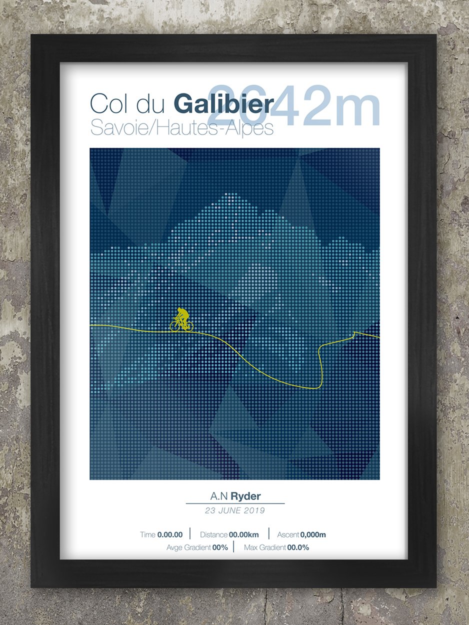 Col du Galibier Cycling Climbs Poster. Whatever the approach to the Galibier it’s a tough climb. The climb is a real test of endurance, strength and determination.