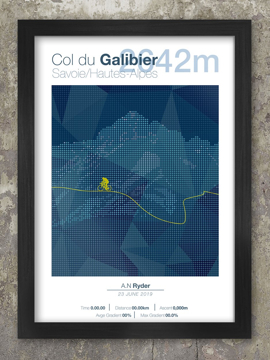 Col du Galibier Cycling Climbs Poster. Whatever the approach to the Galibier it’s a tough climb. The climb is a real test of endurance, strength and determination.