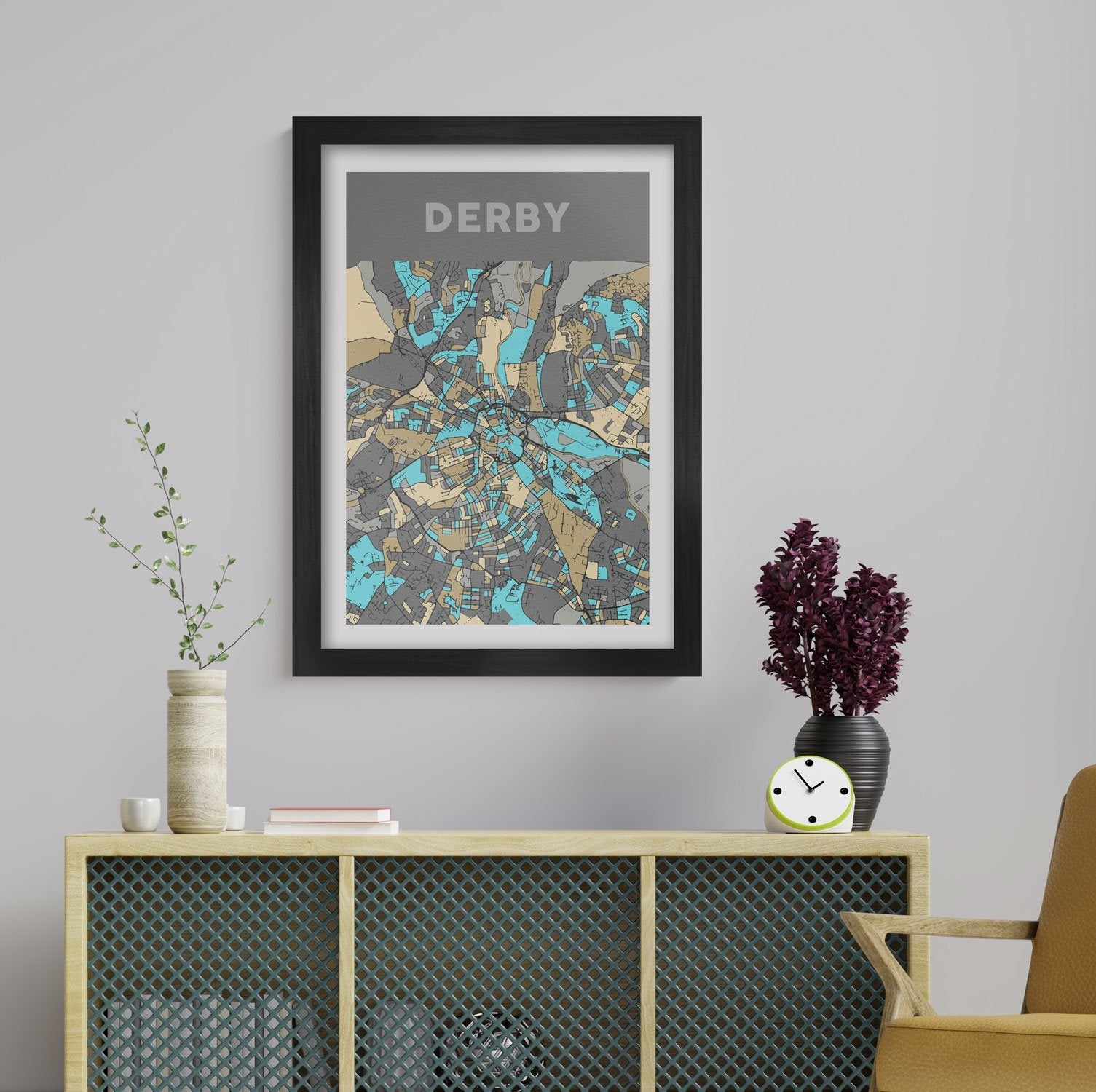 derby map poster print colour