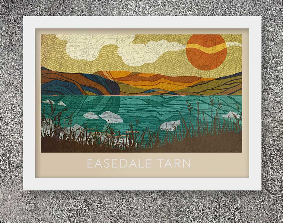 easedale tarn, retro vintage style poster from the lake district