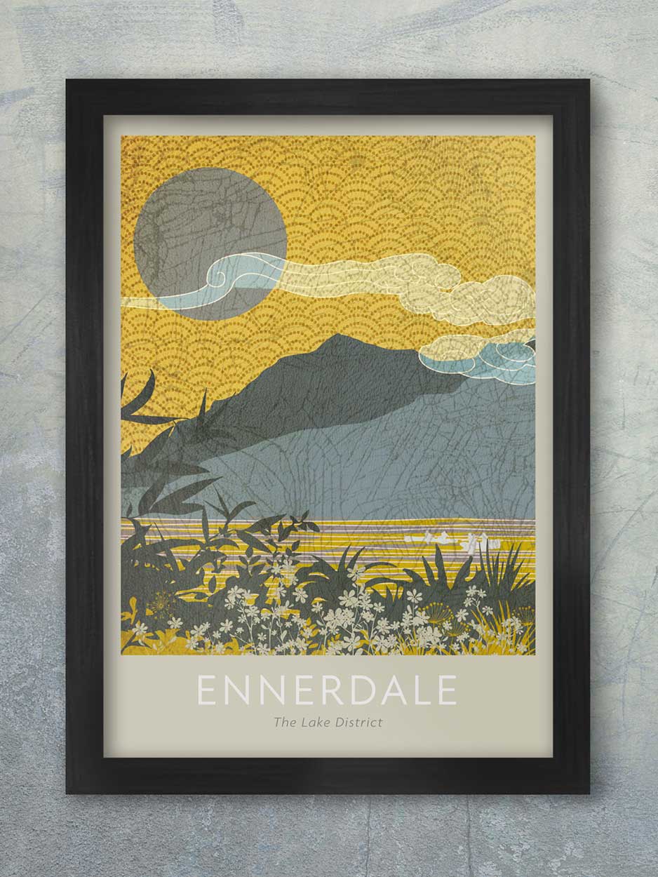 Ennerdale Lake District retro style poster print