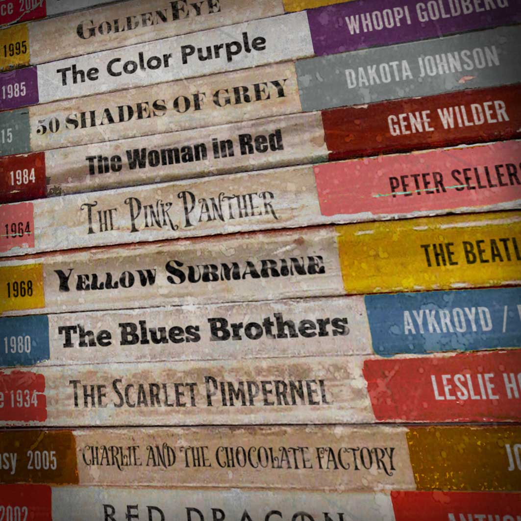 Book themed poster celebrating film titles by colour