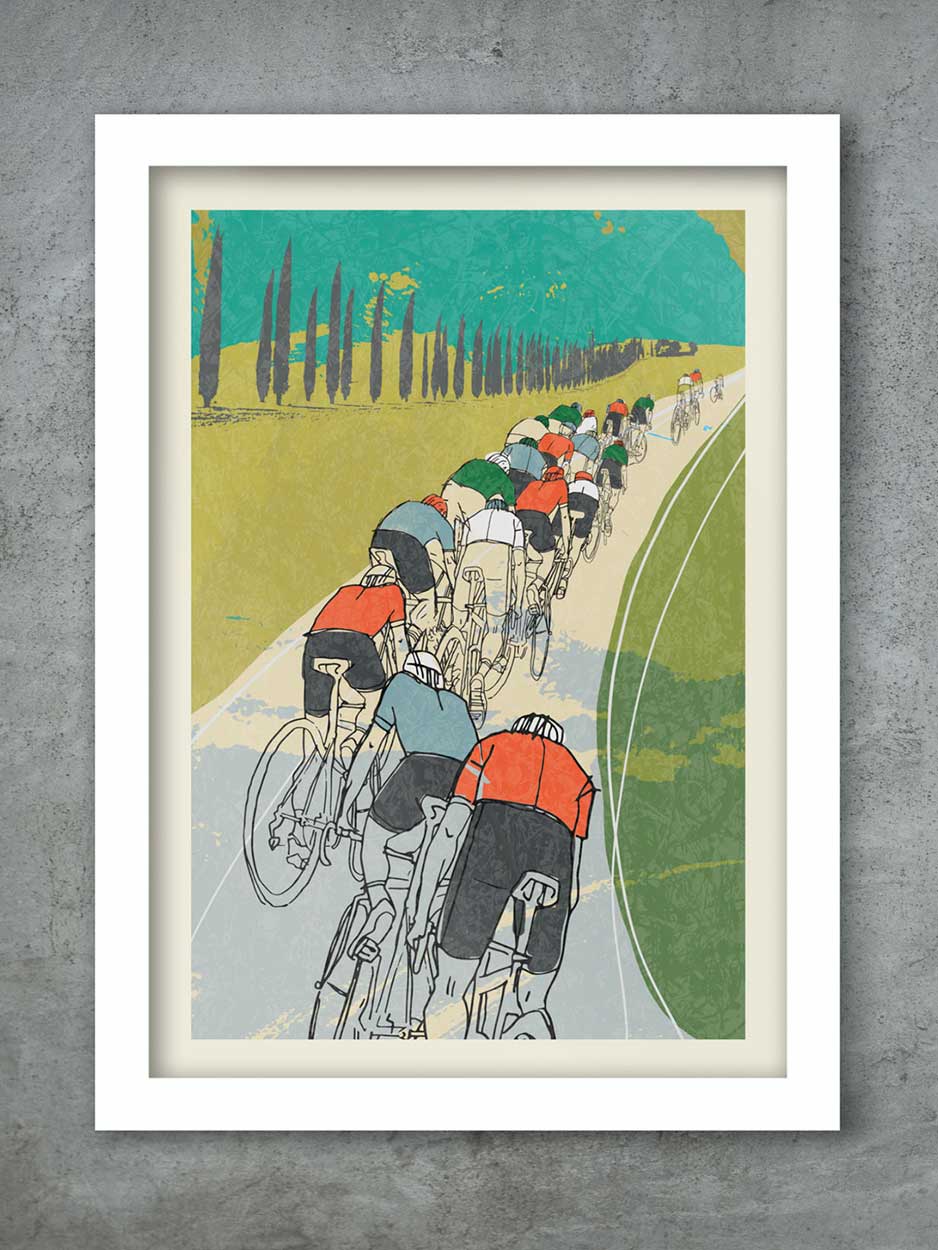 Cycling print illustration style