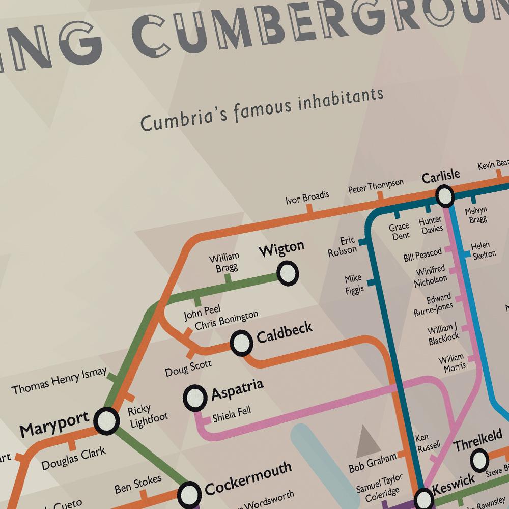 Famous Cumbrians modelled on the London Tube map.