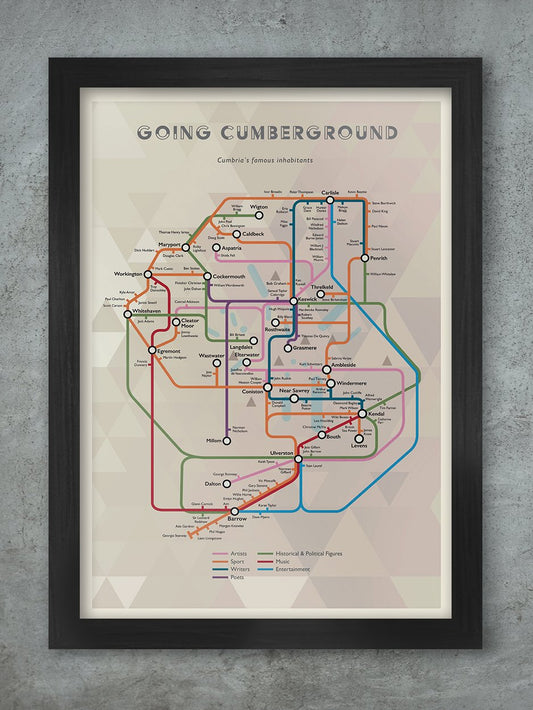 Famous Cumbrians modelled on the London Underground map.