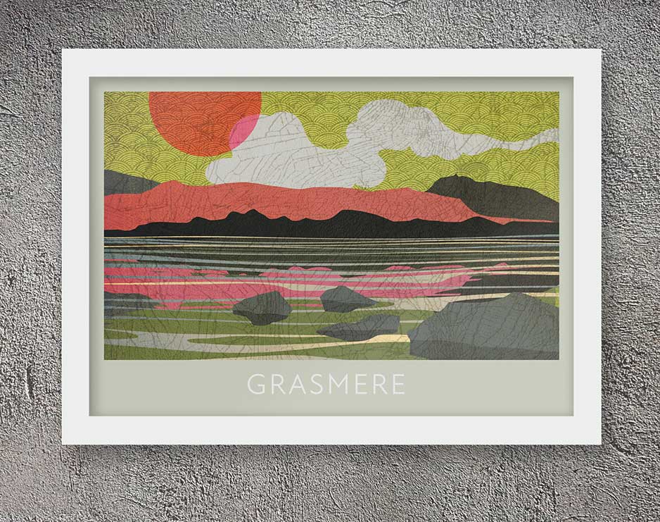 poster retro styled of Grasmere lake in the Lake District