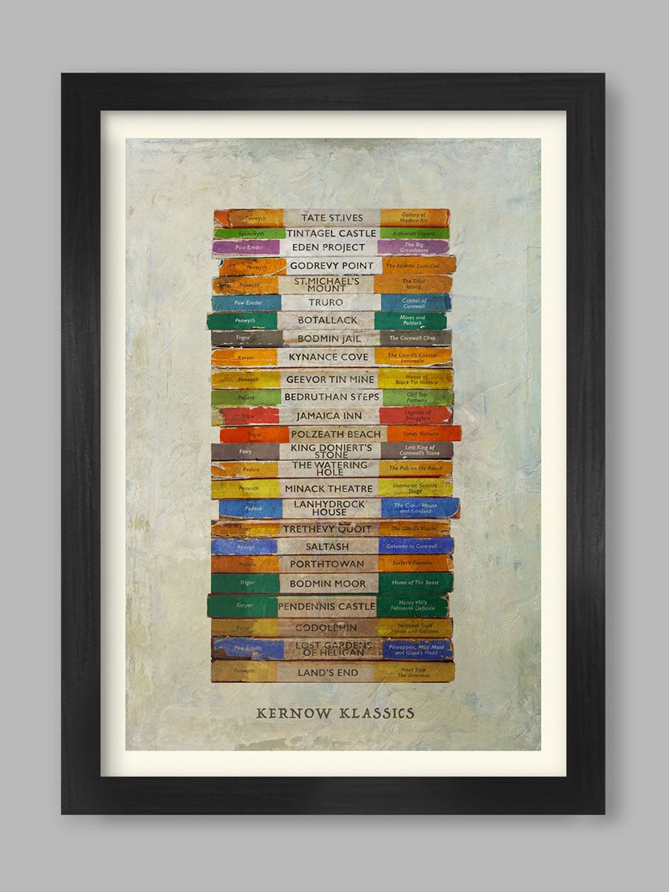Kernow Klassics - Cornwall book stack poster based on penguin classic book designs